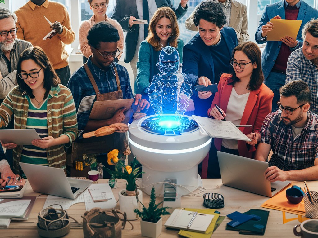 Diverse team of LogicBalls innovators collaborating in a modern workspace, showcasing our inclusive and creative company culture
